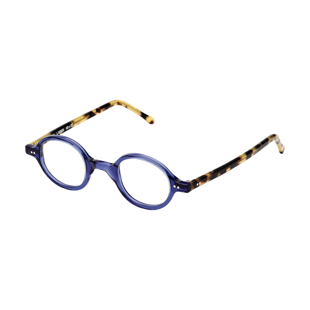 Lunettes de vue rondes, de couleur  bleue, vues de profil