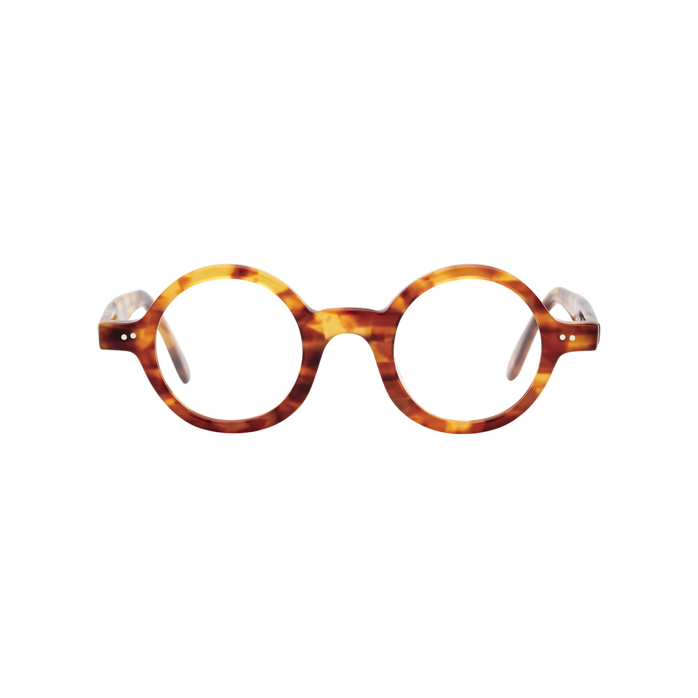 Lunettes de vue rondes, de couleur ecaille marron, vues de face